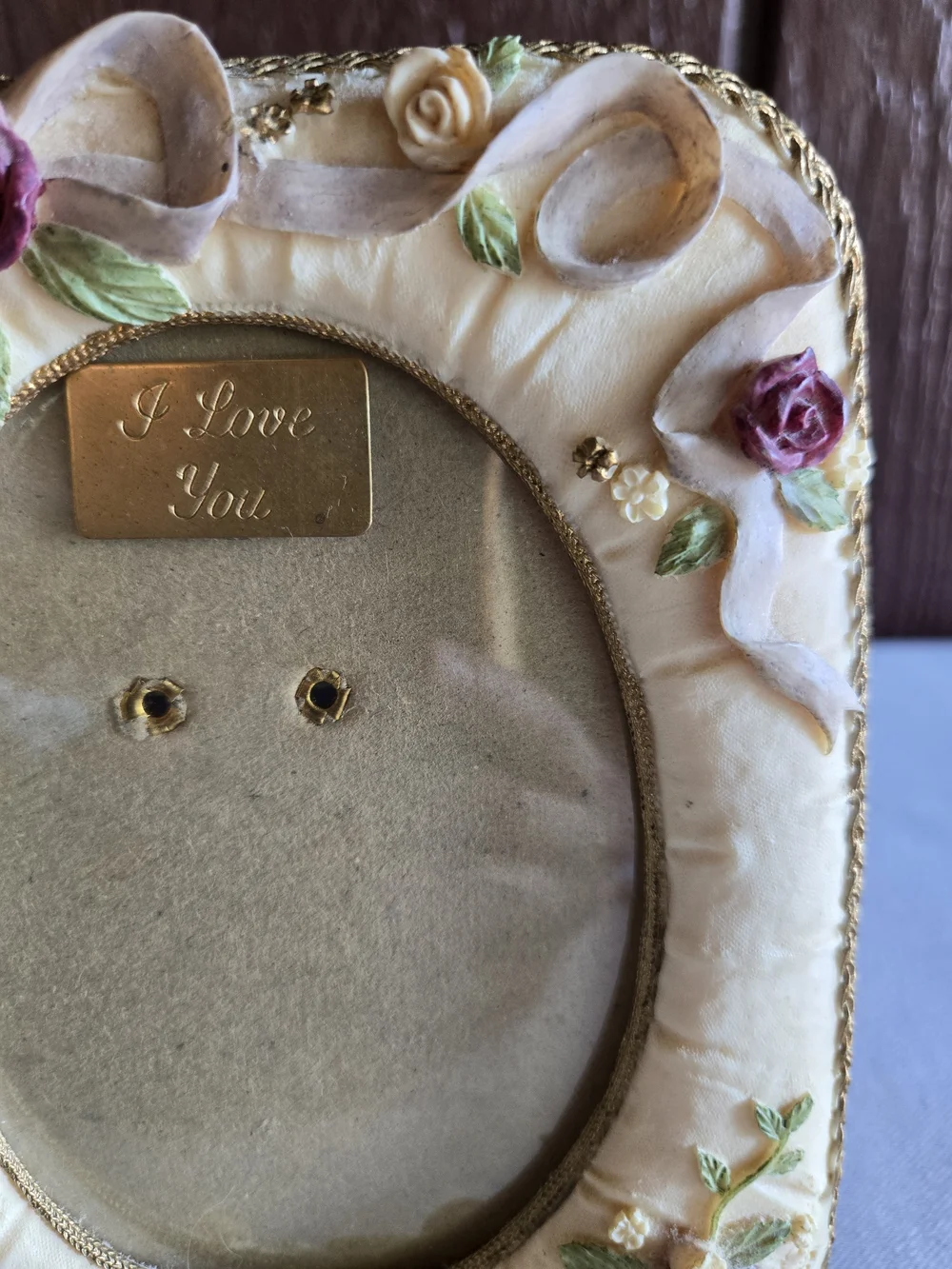 I Love You Hand Painted Floral Picture Frame with Pink Rose Victorian Accents